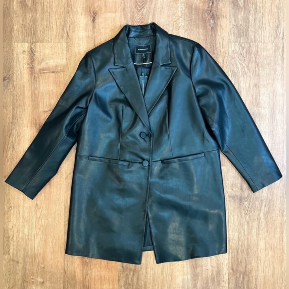 NWT BCBGMAXAZRIA Soft Vegan Leather 2 Button Oversized Jacket with Pockets Sz XL